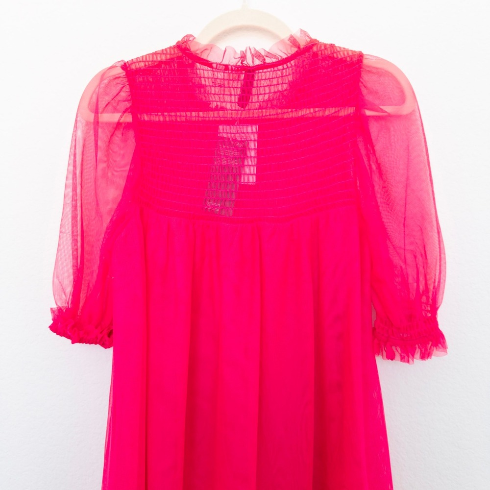 H&M Collab All The Boys Dress Sz S Hot Pink Sheer Mesh Ruffle Mini Y2K Coquette - Picture 9 of 9